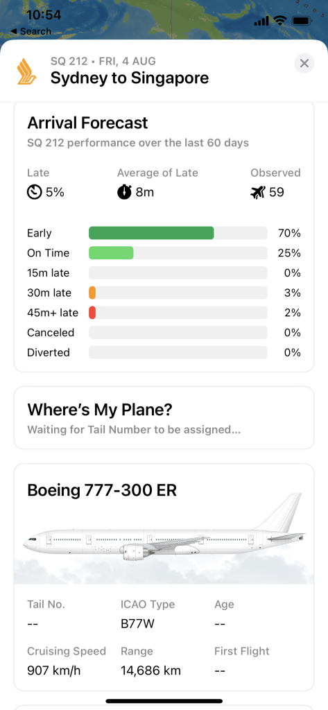 Get forecast information and details on your plane within Flighty